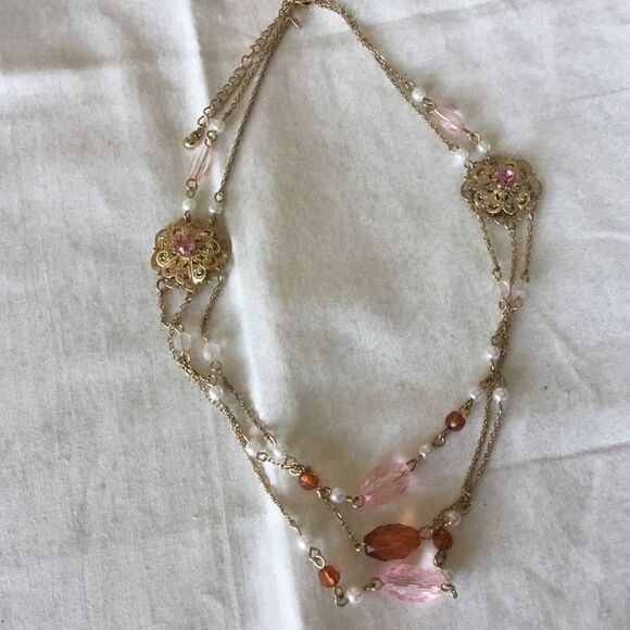 $8 ea or 3/$15. Goldtone and Pink Triple Strand Ne - Picture 2 of 8